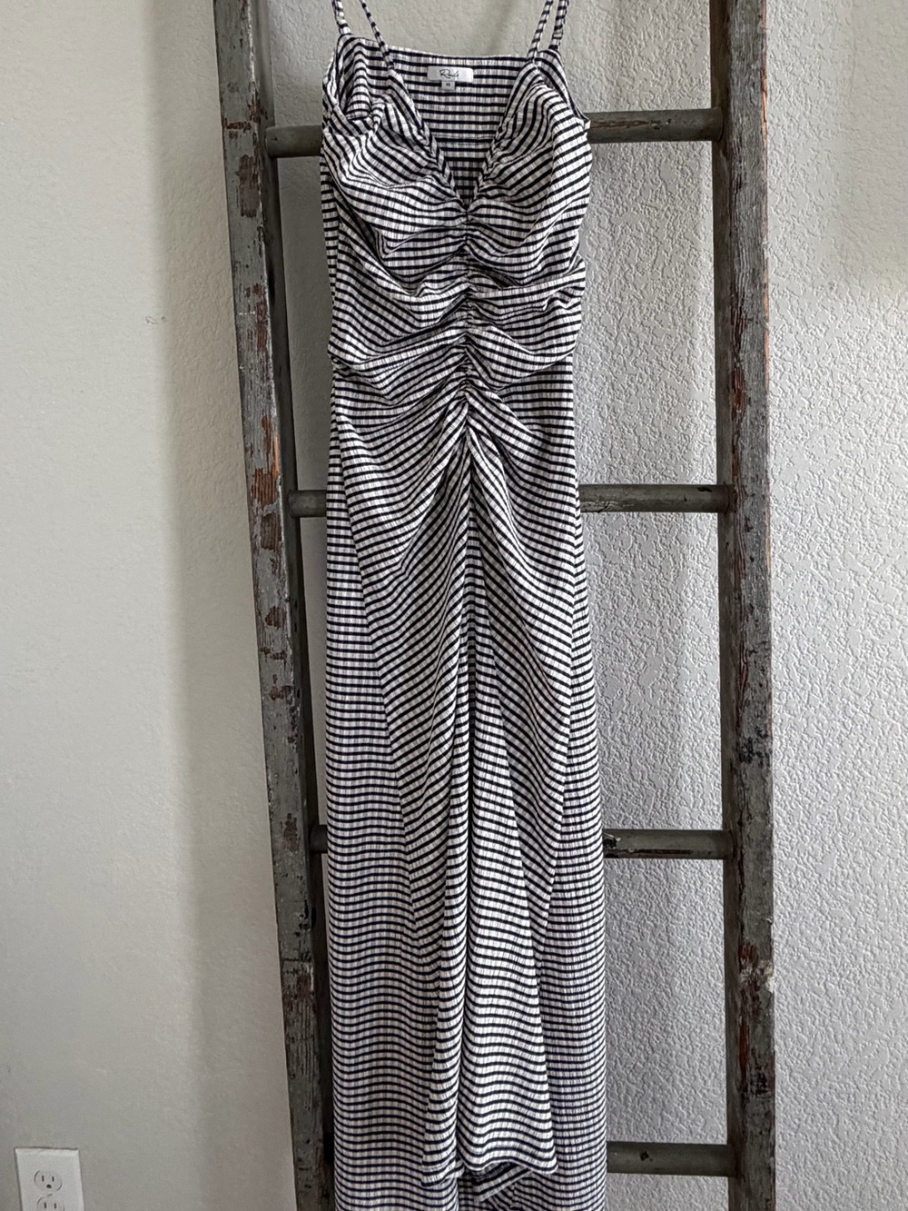 Rails Black and White Gingham Ruched Midi Dress
